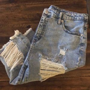 Distressed light denim Bermuda shorts size 14